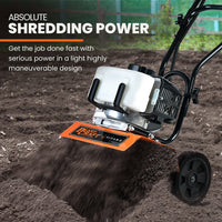 Thumbnail for PLANTCRAFT Titan 5 10in. 43cc 2-Stroke Petrol Handheld Cultivator Tiller - Bring To Door 