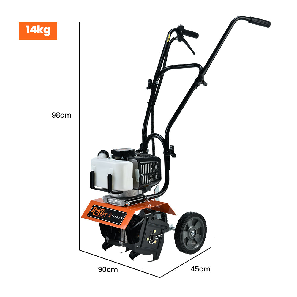 PLANTCRAFT Titan 5 10in. 43cc 2-Stroke Petrol Handheld Cultivator Tiller - Bring To Door 