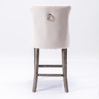 Thumbnail for 6X Velvet Bar Stools with Studs Trim Wooden Legs Tufted Dining Chairs Kitchen