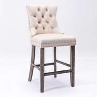 Thumbnail for 6X Velvet Bar Stools with Studs Trim Wooden Legs Tufted Dining Chairs Kitchen