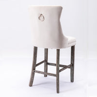 Thumbnail for 6X Velvet Bar Stools with Studs Trim Wooden Legs Tufted Dining Chairs Kitchen