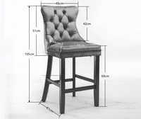 Thumbnail for 6X Velvet Bar Stools with Studs Trim Wooden Legs Tufted Dining Chairs Kitchen