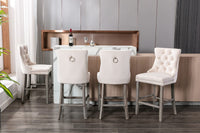 Thumbnail for 6X Velvet Bar Stools with Studs Trim Wooden Legs Tufted Dining Chairs Kitchen