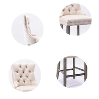 Thumbnail for 6X Velvet Bar Stools with Studs Trim Wooden Legs Tufted Dining Chairs Kitchen