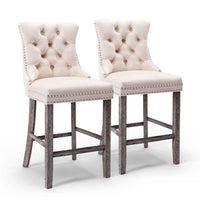 Thumbnail for 6X Velvet Bar Stools with Studs Trim Wooden Legs Tufted Dining Chairs Kitchen