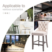 Thumbnail for 6X Velvet Bar Stools with Studs Trim Wooden Legs Tufted Dining Chairs Kitchen