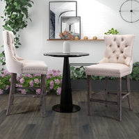 Thumbnail for 6X Velvet Bar Stools with Studs Trim Wooden Legs Tufted Dining Chairs Kitchen