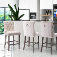 Thumbnail for 6X Velvet Bar Stools with Studs Trim Wooden Legs Tufted Dining Chairs Kitchen