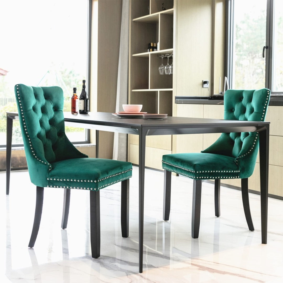 4x Velvet Dining Chairs- Green