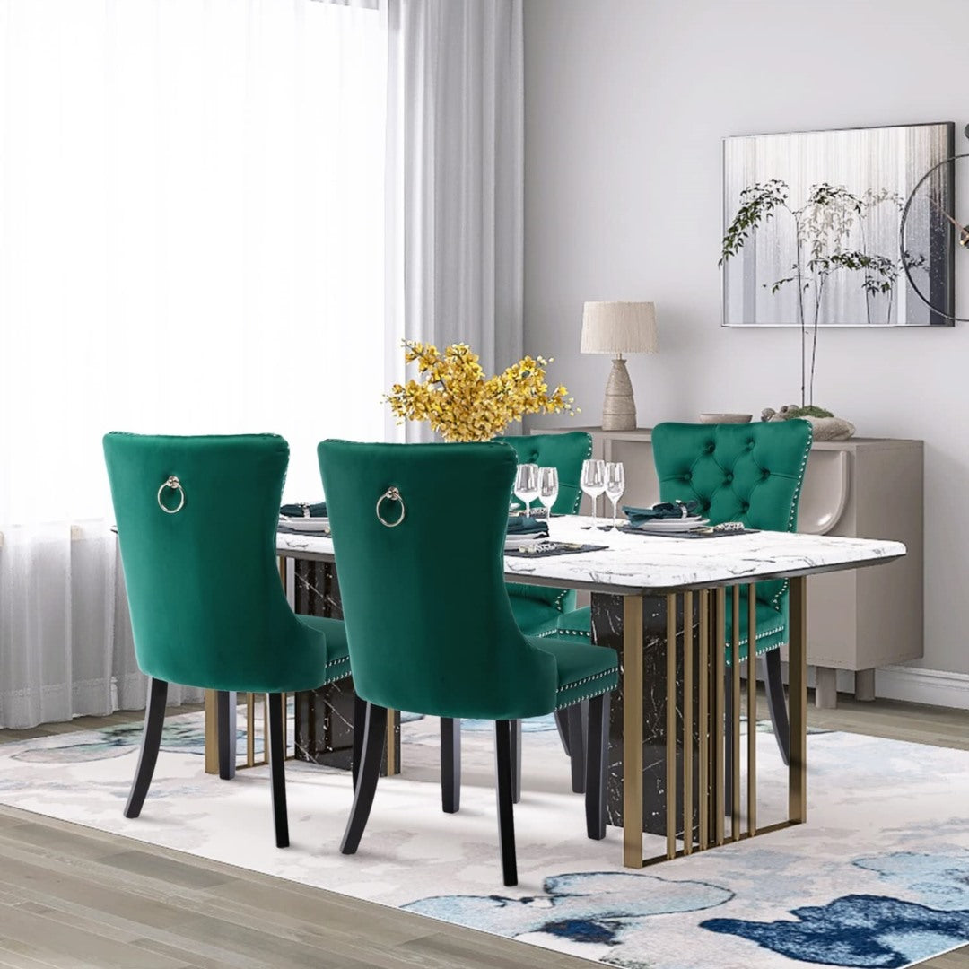 4x Velvet Dining Chairs- Green