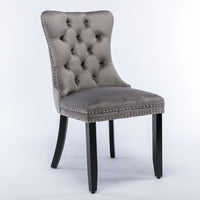 Thumbnail for 4x Velvet Dining Chairs Upholstered Tufted Kithcen Chair with Solid Wood Legs Stud Trim and Ring-Gray