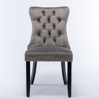 Thumbnail for 4x Velvet Dining Chairs Upholstered Tufted Kithcen Chair with Solid Wood Legs Stud Trim and Ring-Gray