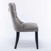 Thumbnail for 4x Velvet Dining Chairs Upholstered Tufted Kithcen Chair with Solid Wood Legs Stud Trim and Ring-Gray