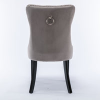 Thumbnail for 4x Velvet Dining Chairs Upholstered Tufted Kithcen Chair with Solid Wood Legs Stud Trim and Ring-Gray