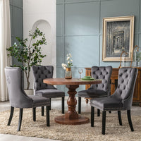 Thumbnail for 4x Velvet Dining Chairs Upholstered Tufted Kithcen Chair with Solid Wood Legs Stud Trim and Ring-Gray