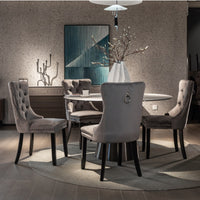 Thumbnail for 4x Velvet Dining Chairs Upholstered Tufted Kithcen Chair with Solid Wood Legs Stud Trim and Ring-Gray