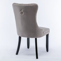 Thumbnail for 4x Velvet Dining Chairs Upholstered Tufted Kithcen Chair with Solid Wood Legs Stud Trim and Ring-Gray