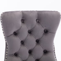 Thumbnail for 4x Velvet Dining Chairs Upholstered Tufted Kithcen Chair with Solid Wood Legs Stud Trim and Ring-Gray