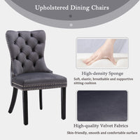 Thumbnail for 4x Velvet Dining Chairs Upholstered Tufted Kithcen Chair with Solid Wood Legs Stud Trim and Ring-Gray