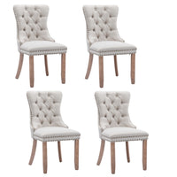 Thumbnail for 4x AADEN Modern Elegant Button-Tufted Upholstered Fabric with Studs Trim and Wooden legs Dining Side Chair-Beige