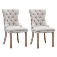 Thumbnail for 4x AADEN Modern Elegant Button-Tufted Upholstered Fabric with Studs Trim and Wooden legs Dining Side Chair-Beige