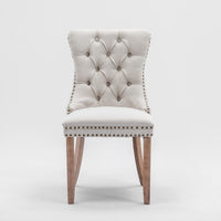 Thumbnail for 4x AADEN Modern Elegant Button-Tufted Upholstered Fabric with Studs Trim and Wooden legs Dining Side Chair-Beige