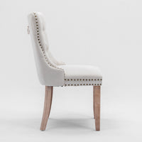 Thumbnail for 4x AADEN Modern Elegant Button-Tufted Upholstered Fabric with Studs Trim and Wooden legs Dining Side Chair-Beige