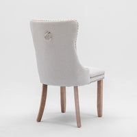 Thumbnail for 4x AADEN Modern Elegant Button-Tufted Upholstered Fabric with Studs Trim and Wooden legs Dining Side Chair-Beige