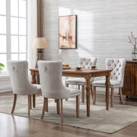 Thumbnail for 4x AADEN Modern Elegant Button-Tufted Upholstered Fabric with Studs Trim and Wooden legs Dining Side Chair-Beige