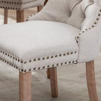 Thumbnail for 4x AADEN Modern Elegant Button-Tufted Upholstered Fabric with Studs Trim and Wooden legs Dining Side Chair-Beige