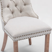 Thumbnail for 4x AADEN Modern Elegant Button-Tufted Upholstered Fabric with Studs Trim and Wooden legs Dining Side Chair-Beige