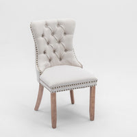 Thumbnail for 4x AADEN Modern Elegant Button-Tufted Upholstered Fabric with Studs Trim and Wooden legs Dining Side Chair-Beige