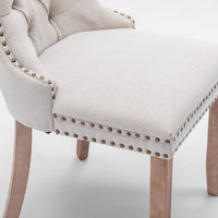 Thumbnail for 4x AADEN Modern Elegant Button-Tufted Upholstered Fabric with Studs Trim and Wooden legs Dining Side Chair-Beige