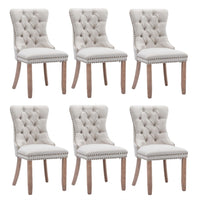 Thumbnail for 6x AADEN Modern Elegant Button-Tufted Upholstered Fabric with Studs Trim and Wooden legs Dining Side Chair-Beige