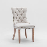 Thumbnail for AADEN Modern Elegant Button-Tufted Upholstered Fabric with Studs Trim and Wooden legs Dining Side Chair-Beige