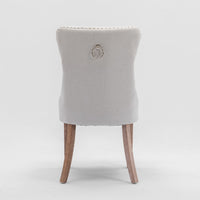 Thumbnail for AADEN Modern Elegant Button-Tufted Upholstered Fabric with Studs Trim and Wooden legs Dining Side Chair-Beige