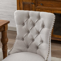 Thumbnail for AADEN Modern Elegant Button-Tufted Upholstered Fabric with Studs Trim and Wooden legs Dining Side Chair-Beige