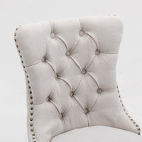 Thumbnail for AADEN Modern Elegant Button-Tufted Upholstered Fabric with Studs Trim and Wooden legs Dining Side Chair-Beige