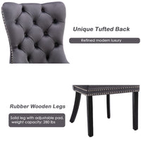 Thumbnail for 2x Velvet Dining Chairs Upholstered Tufted Kithcen Chair with Solid Wood Legs Stud Trim and Ring-Gray