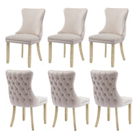 Thumbnail for 6x Velvet Upholstered Dining Chairs Tufted Wingback Side Chair with Studs Trim Solid Wood Legs for Kitchen