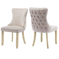 Thumbnail for 6x Velvet Upholstered Dining Chairs Tufted Wingback Side Chair with Studs Trim Solid Wood Legs for Kitchen