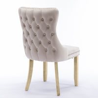 Thumbnail for 6x Velvet Upholstered Dining Chairs Tufted Wingback Side Chair with Studs Trim Solid Wood Legs for Kitchen