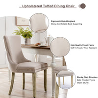 Thumbnail for 6x Velvet Upholstered Dining Chairs Tufted Wingback Side Chair with Studs Trim Solid Wood Legs for Kitchen