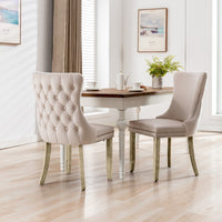 Thumbnail for 6x Velvet Upholstered Dining Chairs Tufted Wingback Side Chair with Studs Trim Solid Wood Legs for Kitchen