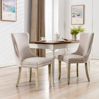 Thumbnail for 6x Velvet Upholstered Dining Chairs Tufted Wingback Side Chair with Studs Trim Solid Wood Legs for Kitchen