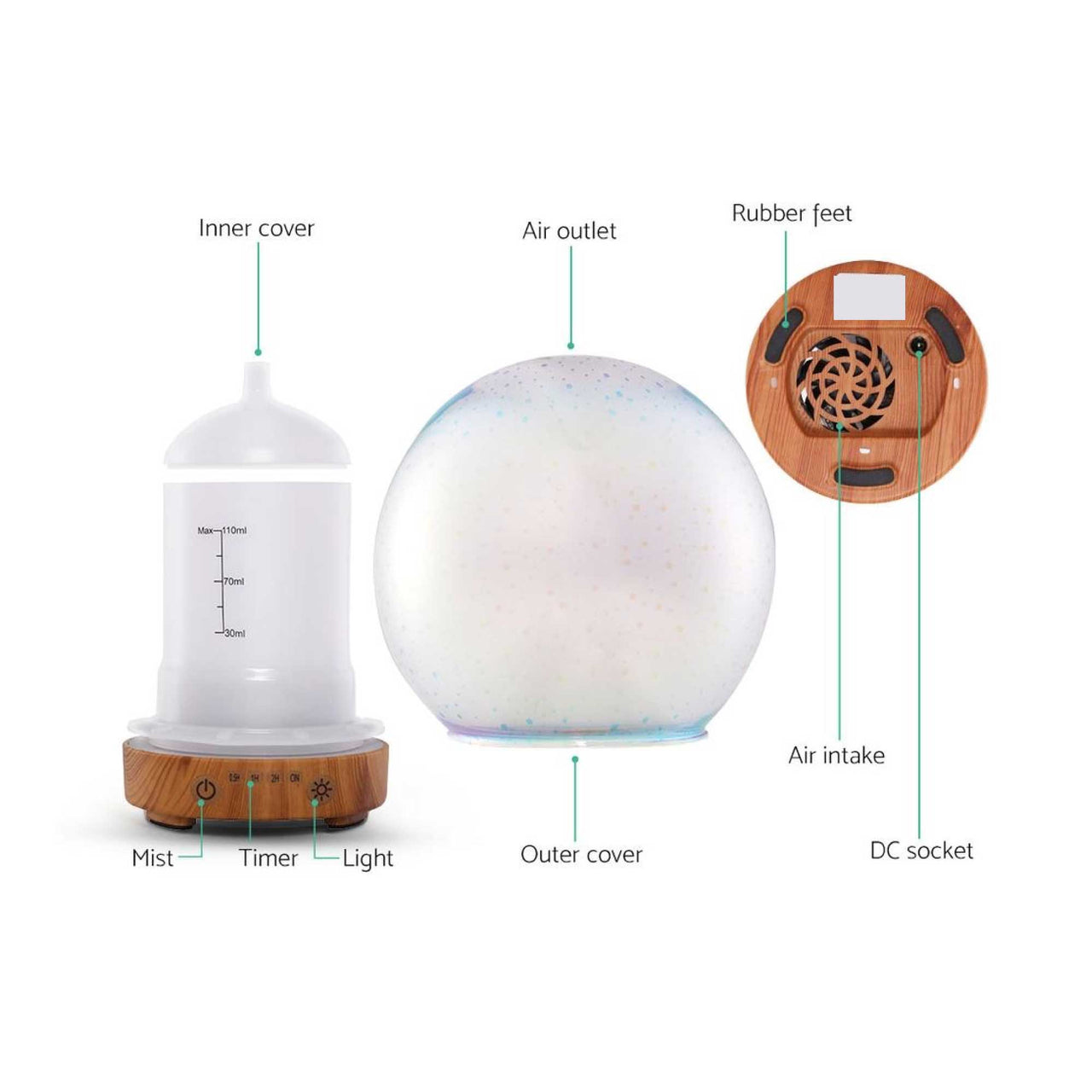 Essential Oil Aroma Diffuser - 100ml Mirror Ball 3D Fireworks Mist Humidifier - Bring To Door 