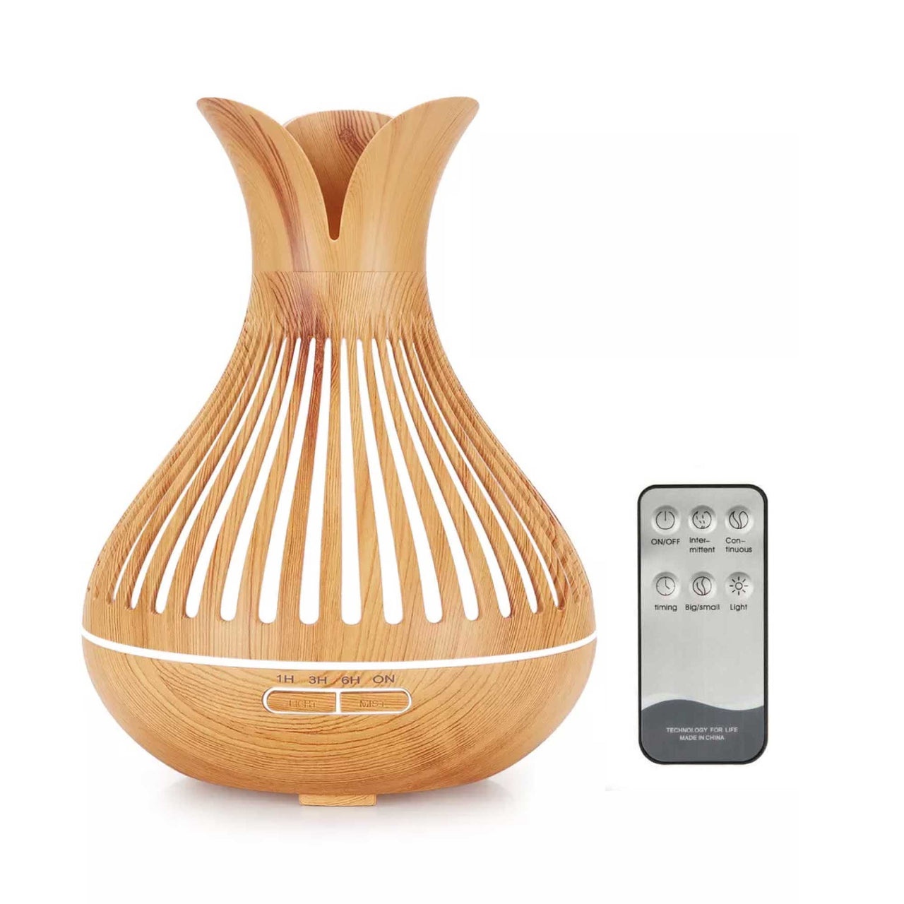 Essential Oil Aroma Diffuser and Remote - 500ml Flower Top Wood Mist Humidifier - Bring To Door 