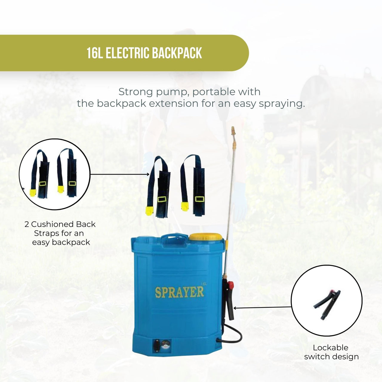 16L Rechargeable Backpack Pressure Sprayer - Portable Electric Garden Weed Pump - Bring To Door 