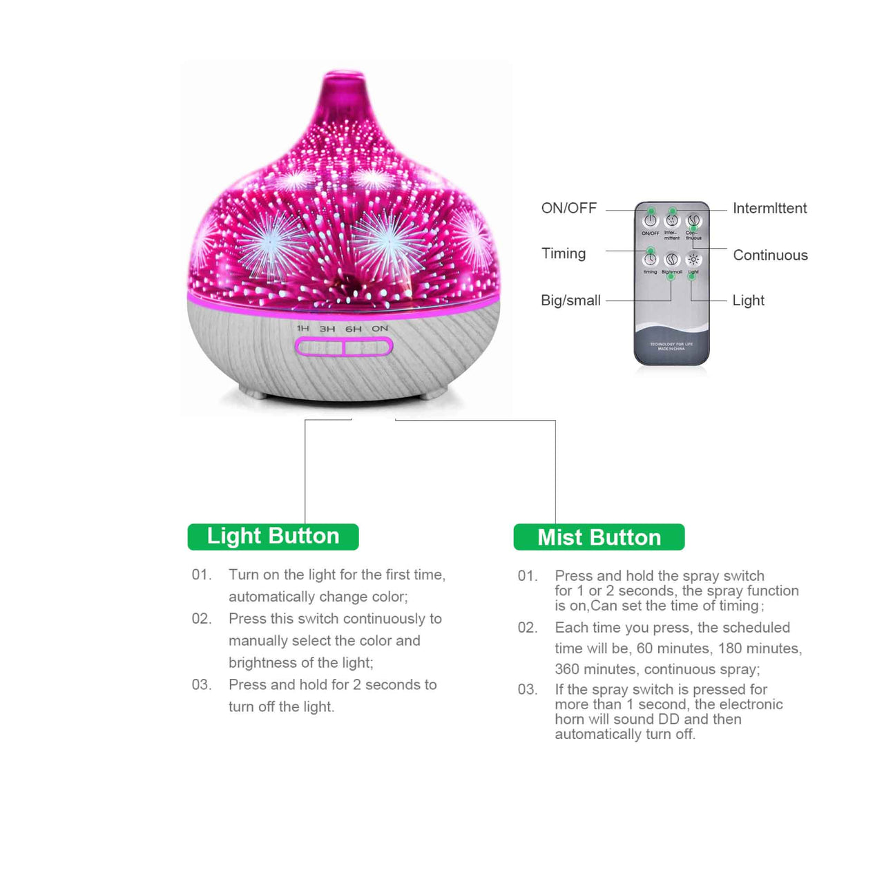 400ml Essential Oil Aroma Diffuser and Remote - 3D Glass Aromatherapy Humidifier - Bring To Door 