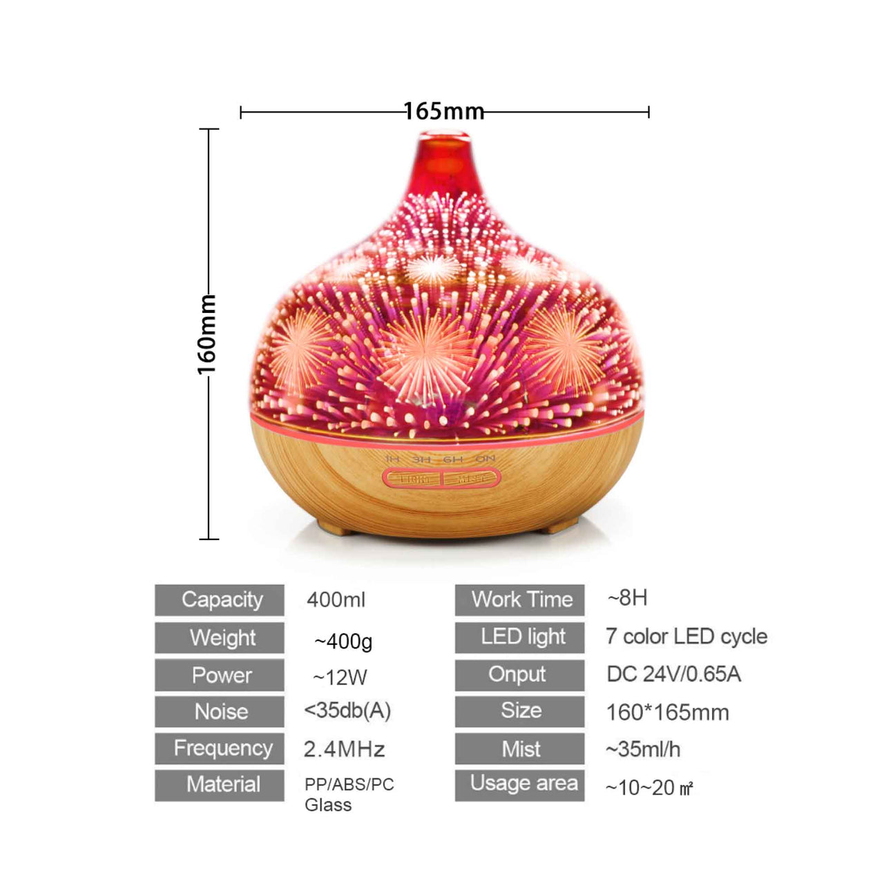 400ml Essential Oil Aroma Diffuser and Remote - 3D Glass Aromatherapy Humidifier - Bring To Door 